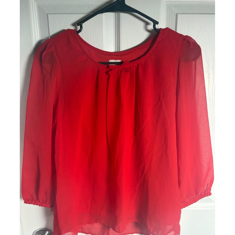 CRB Girl Red Chiffon Bow Back Top‎ Racer Red XL 16 Girls Sheer Sleeve